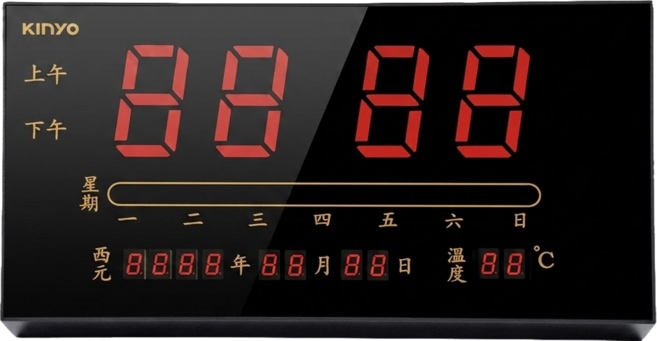 Kinyo LED數位萬年曆電子鐘 400 x 200 x 40mm 961g, 數位式 黑色