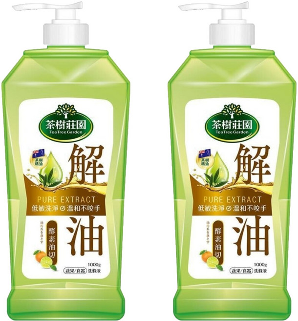 farcent 花仙子 茶樹莊園 雙效蔬果食器洗滌液 酵素油切, 1kg, 2瓶