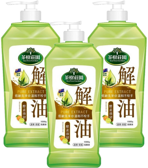 farcent 花仙子 茶樹莊園 雙效蔬果食器洗滌液 酵素油切, 1kg, 3瓶