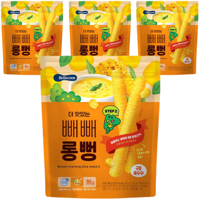 베베쿡 더 맛있는 빼빼롱뻥 과자, 구운옥수수, 40g, 4개