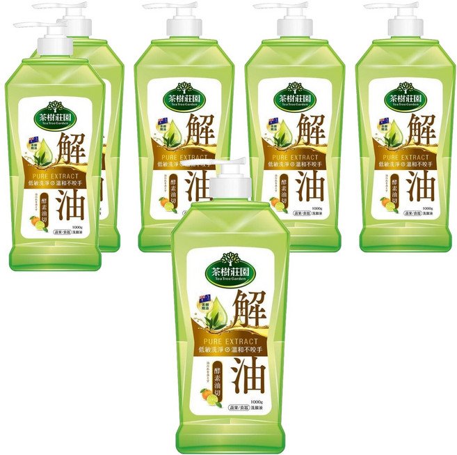 farcent 花仙子 茶樹莊園 雙效蔬果食器洗滌液 酵素油切, 1kg, 6瓶