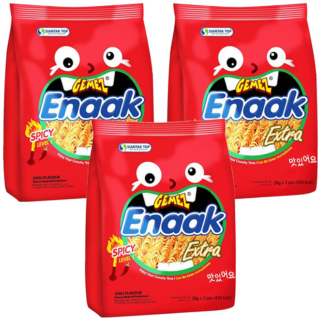 GEMEZ Enaak 韓式小雞麵 辣味 3包, 84g, 3袋