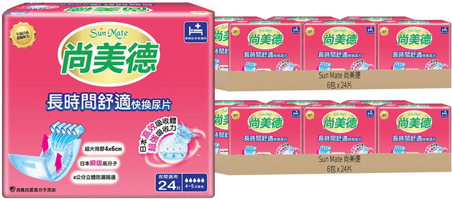 Sun Mate 尚美德 長時間舒適快換尿片, 24 x 55cm, 24片, 12包