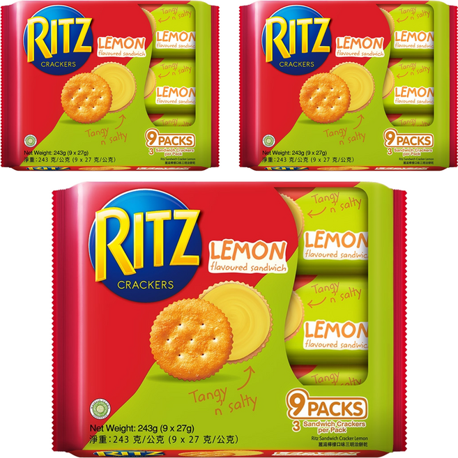 RITZ 麗滋 三明治餅乾 檸檬口味 隨手包 9包, 243g, 3袋