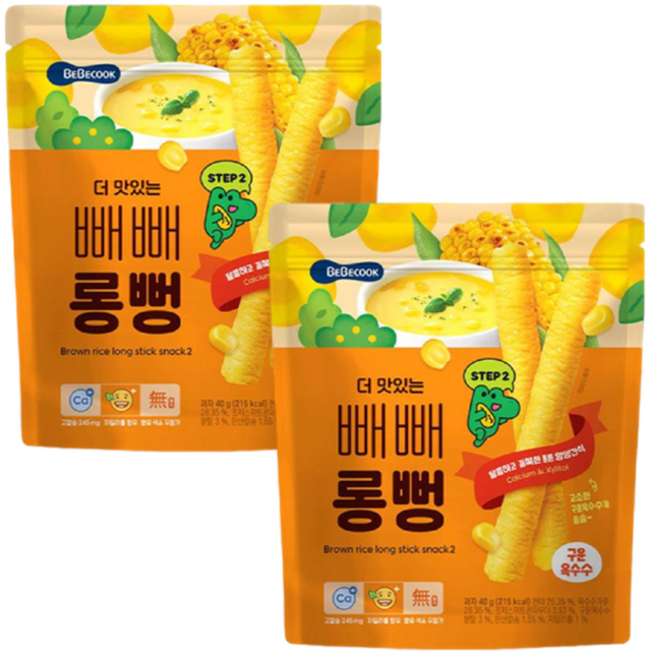 베베쿡 더 맛있는 빼빼롱뻥 과자, 구운옥수수, 40g, 2개