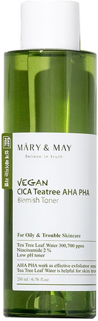 MARY&MAY 積雪草茶樹化妝水, 200ml, 1瓶