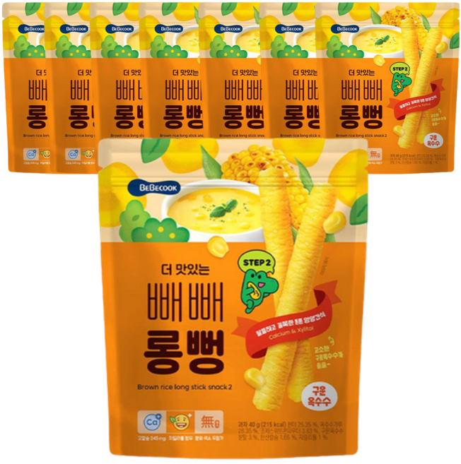 BEBECOOK 孩童更美味棒狀米餅, 烤玉米口味, 40g, 8包