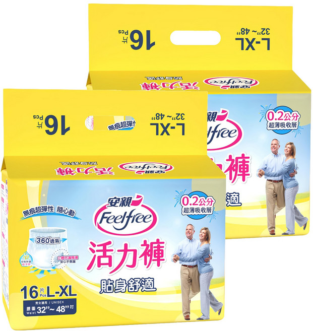 Feelfree 安親 貼身舒適活力褲, L~XL(腰圍32~48吋), 16片, 2包