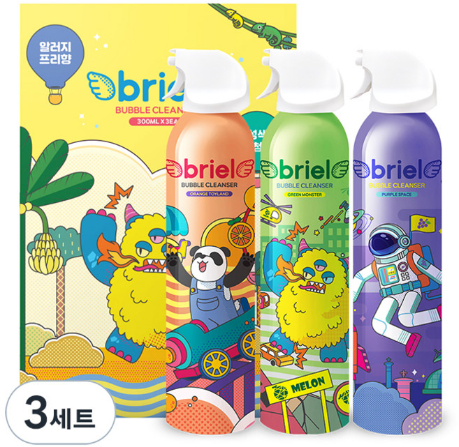 디보트브리엘 버블 클렌저 그린 몬스터 메론향 300ml + 오렌지 토이랜드 오렌지향 300ml + 퍼플 스페이스 포도향 300ml 세트, 3세트