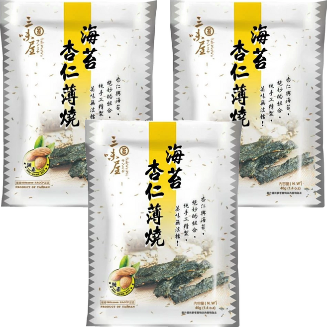 三味屋 海苔杏仁薄燒, 40g, 3包