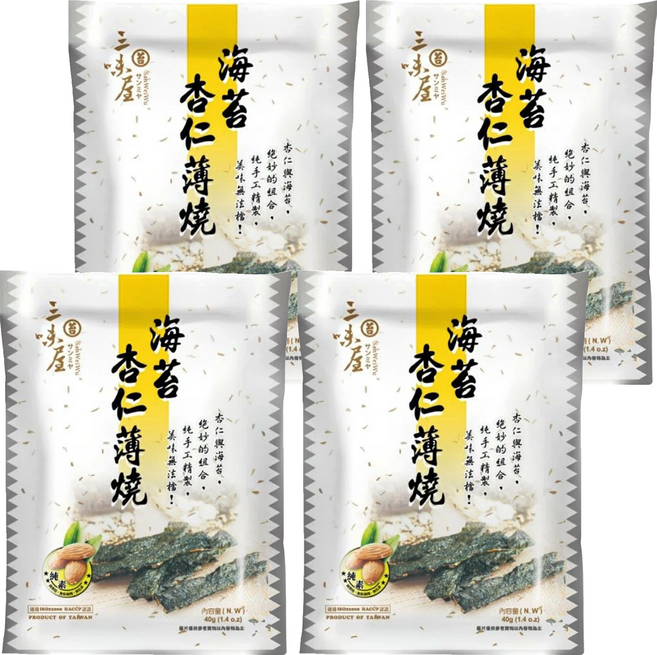 三味屋 海苔杏仁薄燒, 40g, 4包