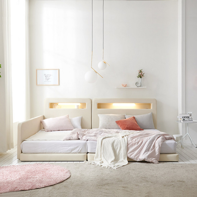 베디스 멜로디 저상형 패밀리 가죽 침대 프레임2P + 안전가드 방문설치, 아이보리