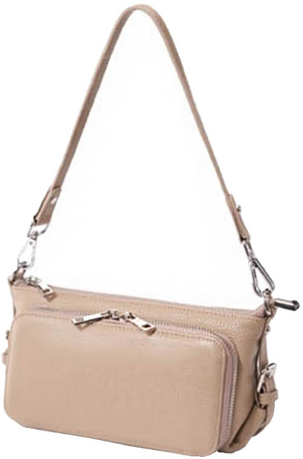 真皮頭層牛皮雙層 女士肩背包, 淺杏