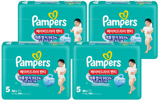 팸퍼스 베이비 드라이 팬티형 기저귀 아동공용, 5단계, 144매