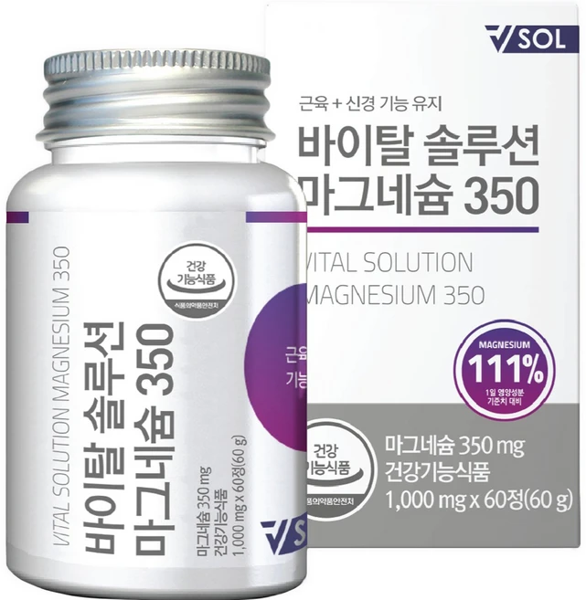 브이솔 바이탈솔루션 마그네슘 350 60g, 60정, 1개 - 쿠팡