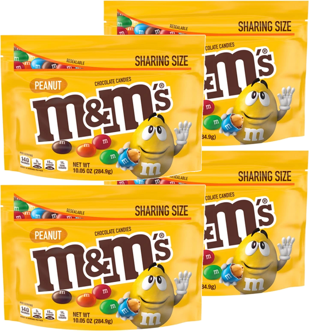 M&M's 經典花生糖衣巧克力分享包, 284.9g, 4包