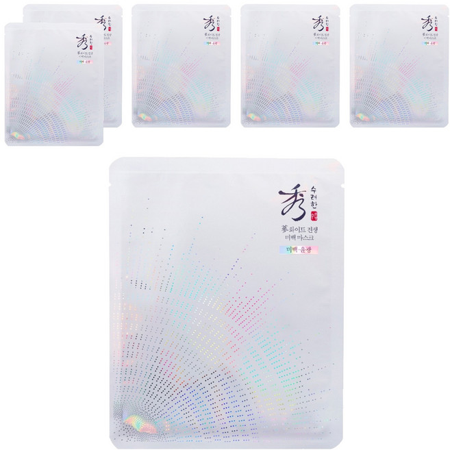 Sooryehan 秀雅韓 白蔘淨透亮白面膜, 1片, 6片