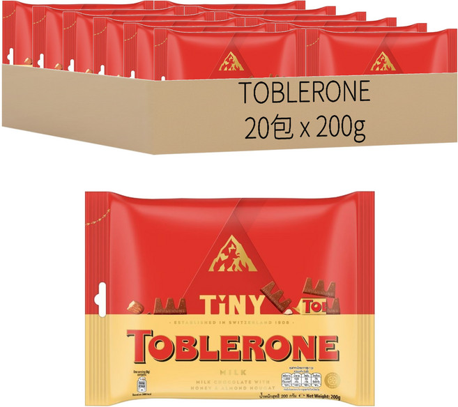 TOBLERONE 瑞士三角迷你牛奶巧克力分享包, 200g, 20包