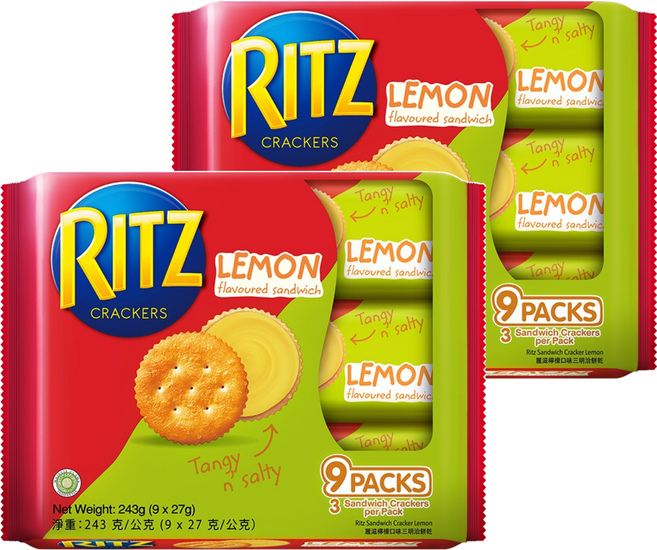 RITZ 麗滋 三明治餅乾 檸檬口味 隨手包 9包, 243g, 2袋
