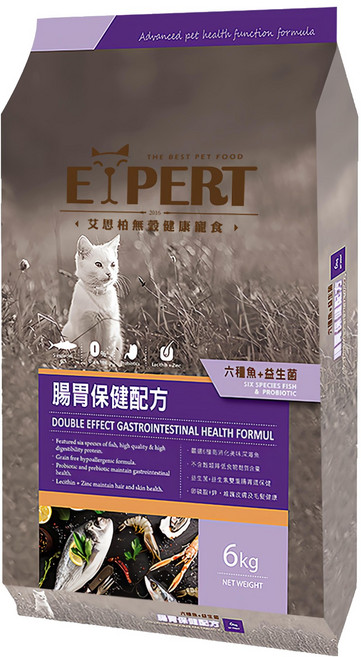 EXPERT 艾思柏 無穀貓食 腸胃保健配方, 六種魚 + 益生菌, 6kg, 1袋
