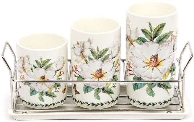 로얄에식스 도자기 3종 수저통 세트, 목련, 1세트