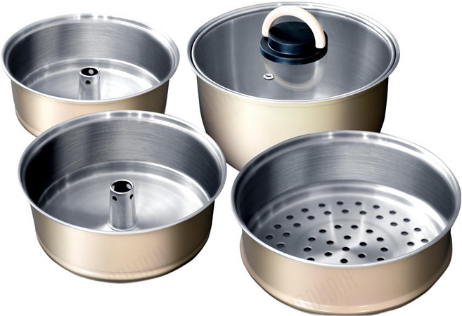 SADOMAIN 仙德曼 露營蒸鍋套組 湯鍋 20cm + 蒸管層(21.7 x 7.5cm) + 蒸網層(21.7 x 7.5cm) + 鍋蓋 20.5cm 附收納包, 銀色, 1組