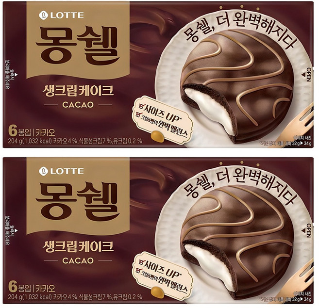 몽쉘 생크림케이크 카카오, 204g, 2개