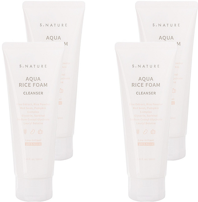 에스네이처 아쿠아 라이스 약산성 클렌징폼, 160ml, 4개