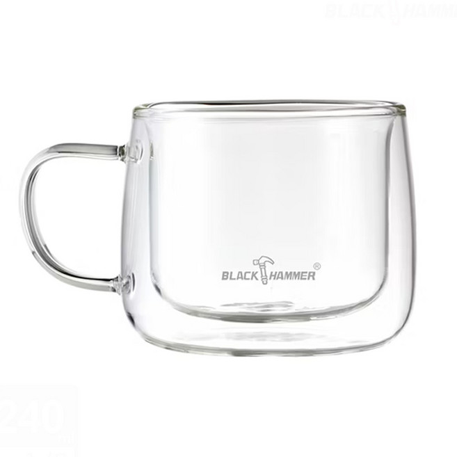 BLACK HAMMER 輕巧把手雙層耐熱玻璃杯 240ml, 1個, 透明色