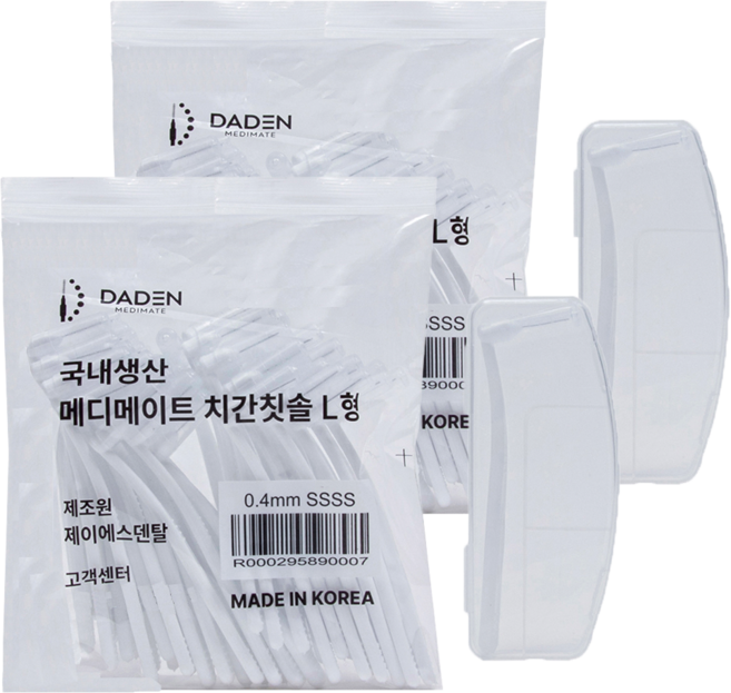 다덴 메디메이트 치간칫솔 L형 SSSS + 휴대용 케이스, 0.4mm, 50개입, 2개