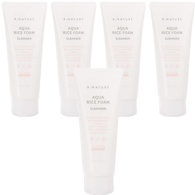 에스네이처 아쿠아 라이스 약산성 클렌징폼, 160ml, 5개