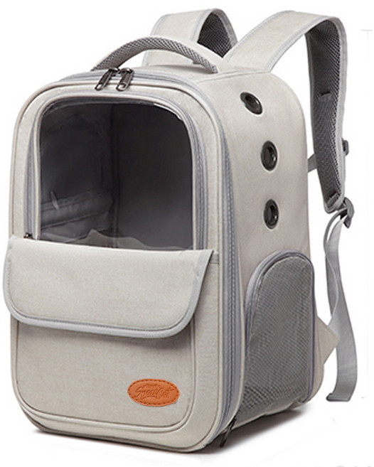스페이스캣 반려동물 투명창 심플 백팩형 이동가방, 베이지, 1개