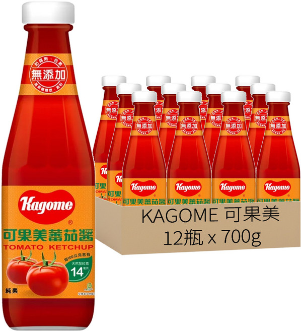 KAGOME 可果美 蕃茄醬 玻璃罐, 700g, 12瓶