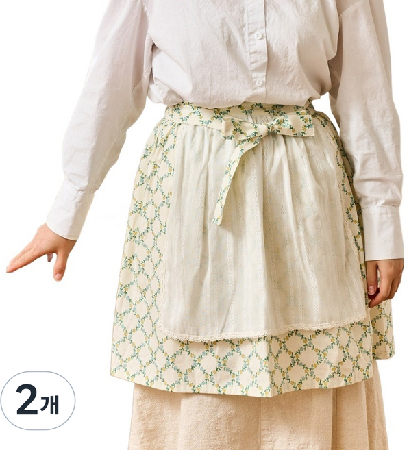 모던하우스 L 크로스 플라워 더블 하프 앞치마 80 x 46 cm, 그린, 2개