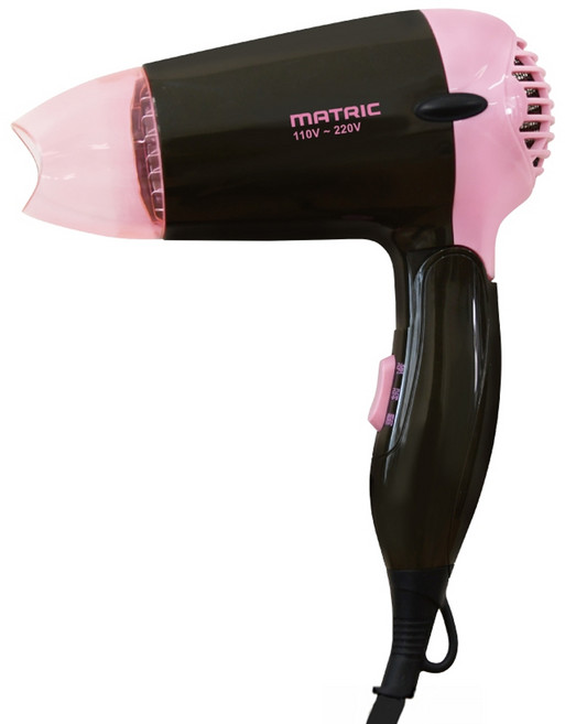 MATRIC 松木家電 1000W 摺疊式 負離子 吹風機 2段風量 國際雙電壓 粉色 + 黑色 MG-HD1205V