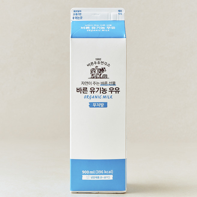바른우유연구소 바른 유기가공식품인증 우유 무지방, 900ml, 1개