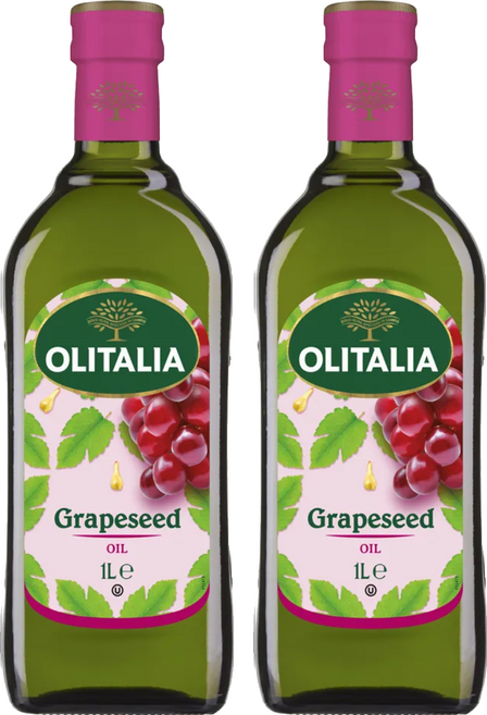 OLITALIA 奧利塔 葡萄籽油 高含量Omega-6不飽和脂肪酸 富含花青素(OPC) 油品穩定 耐高溫且低油煙, 1L, 2瓶