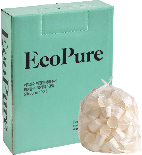 에코퓨어 배접형 분리수거 쓰레기봉투 유백, 1개, 30L