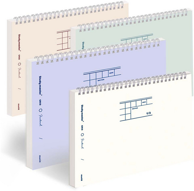 뮤니드 잇츠 스프링 3분할 그리드 컬러 가로노트 4종 세트, Ivory + Greentea + SoftBeige + SweetPurple, 1세트