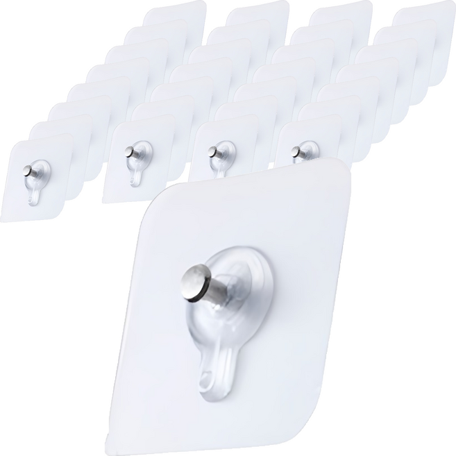 리빙홈디테일 홈 무타공 접착식 액자 시계 걸이 LHD-031, 투명, 40개