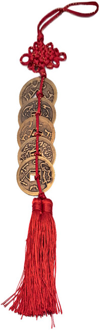 五帝錢串 38cm, 流蘇 紅色 + 銅色, 1條