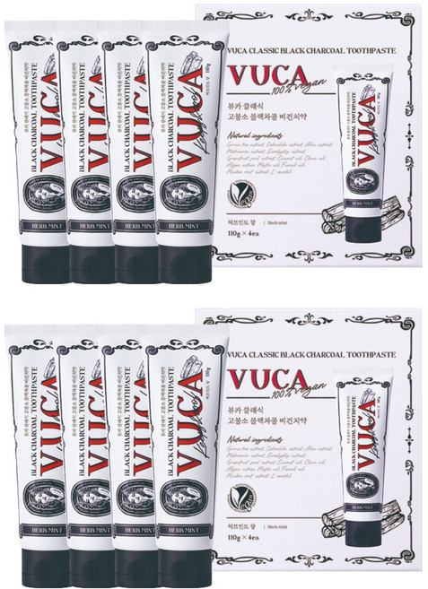 뷰카 클래식 고불소 블랙 차콜 구취케어 비건치약 허브민트향, 110g, 8개