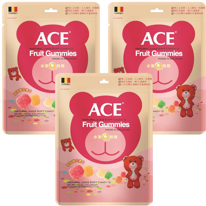 ACE 水果Q軟糖 無色素 無防腐劑 無反式脂肪 比利時進口, 240g, 3包