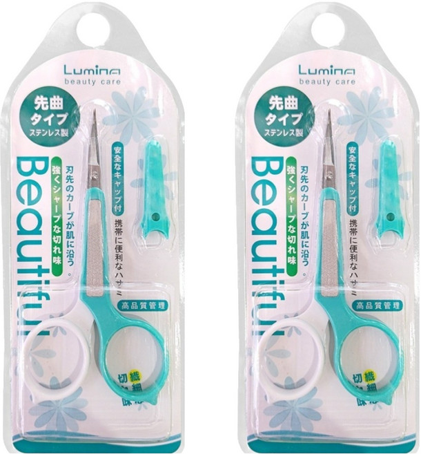 Lumina 露蜜雙色柄彎剪 不鏽鋼材質 彎曲刀頭設計 安全保護蓋 精準修剪指甲邊緣死皮, 2支, 白色/綠色