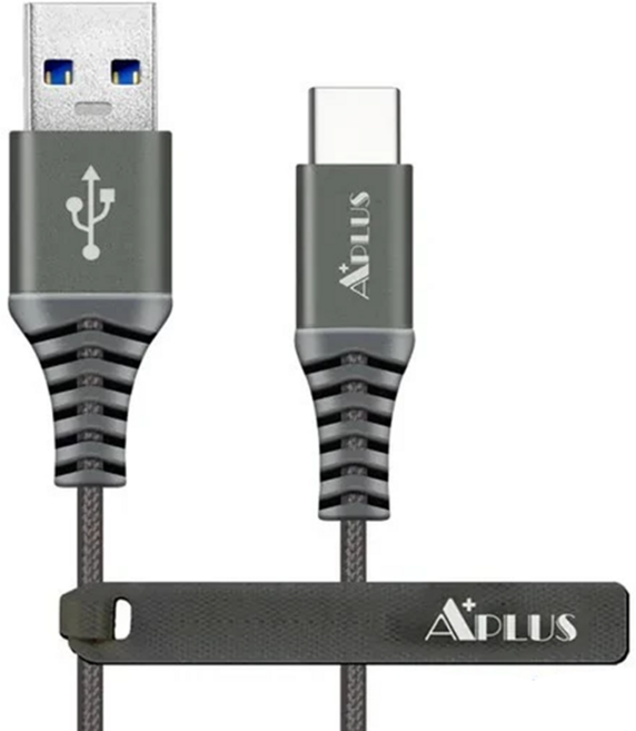 APLUS USB-A to Type-C 快充編織傳輸線 3.1A TPE拉絲線身 尼龍編織, 2m, 鈦色, 1條