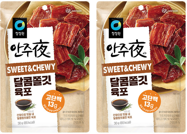 청정원 바로 eat 안주夜 달콤쫄깃 육포, 30g, 2개