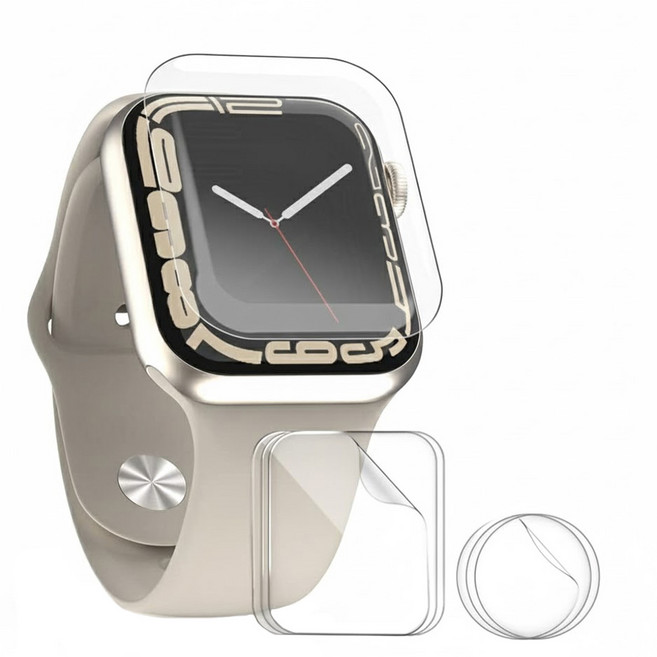 SINJIMORU Apple Watch 全覆蓋 EPU 塗層 TPU 前後螢幕保護貼 3入, 透明色, 1組
