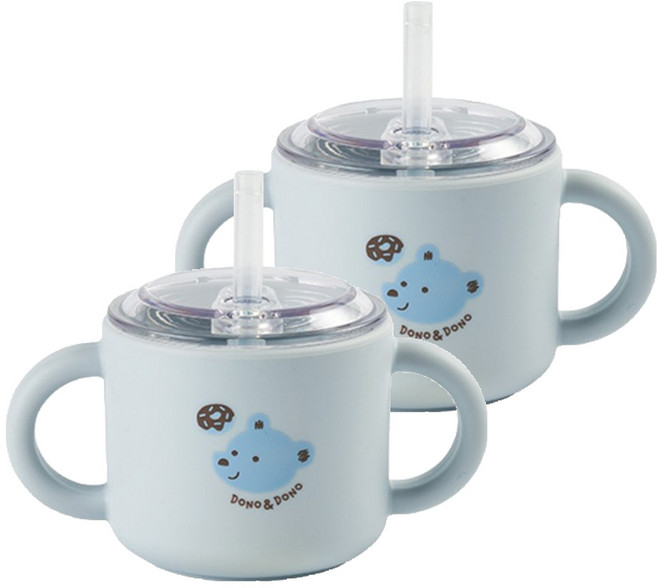 도노도노 맘마존 유아용 실리콘 빨대컵, 150ml, 2개, 테디코튼블루