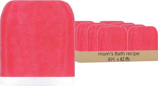 mom's Bath recipe 強力身體去角質棉片 扁柏香, 1個, 紅色, 8片
