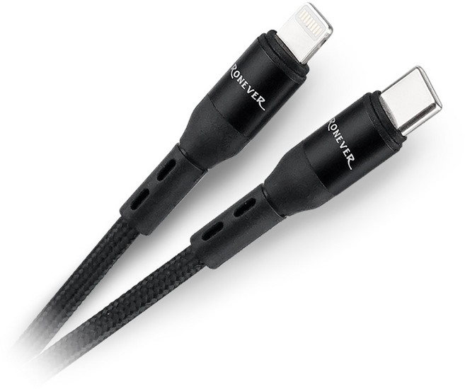 RONEVER 鋁合金編織充電線 C-IOS, 180cm, 黑色, 1條
